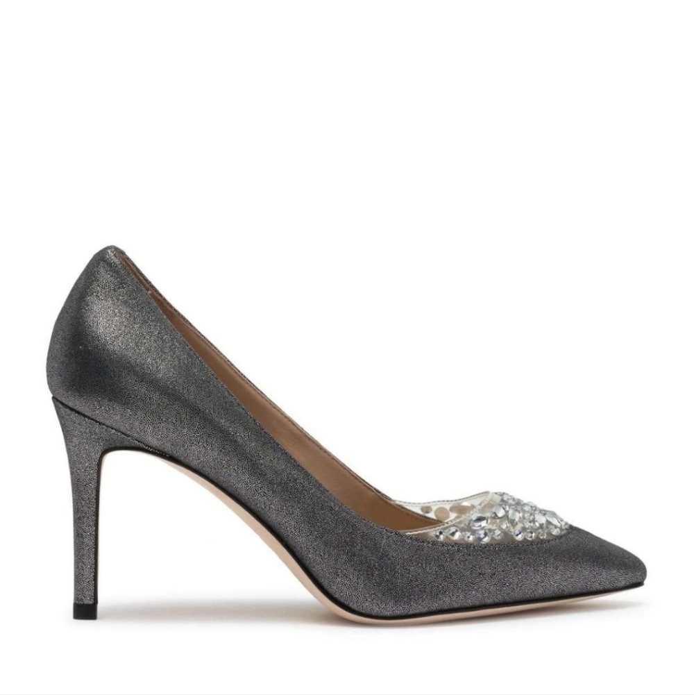 Tory Burch Delphine Pewter & Jewel Embellished Crystal Pump Heels Size 10 - Picture 2 of 11